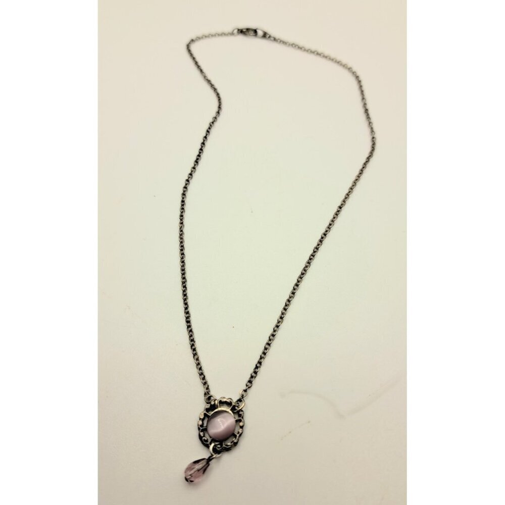Vintage Ladies Silver Tone Lavender‎ Stone Dainty Pendant Necklace